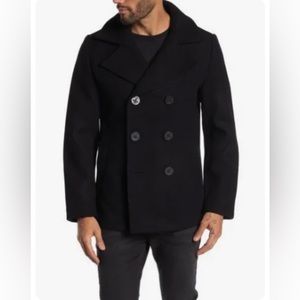 NWT Men’s Black Double Breasted Wool Blend Peacoat Size M